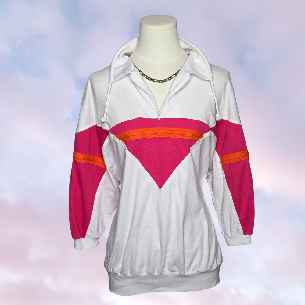 VTG Retro Suburbans Chevron Colorblock Pullover Sweatshirt White Pink Large